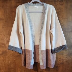 Blu Pepper Cream and Brown Open Front Cardigan